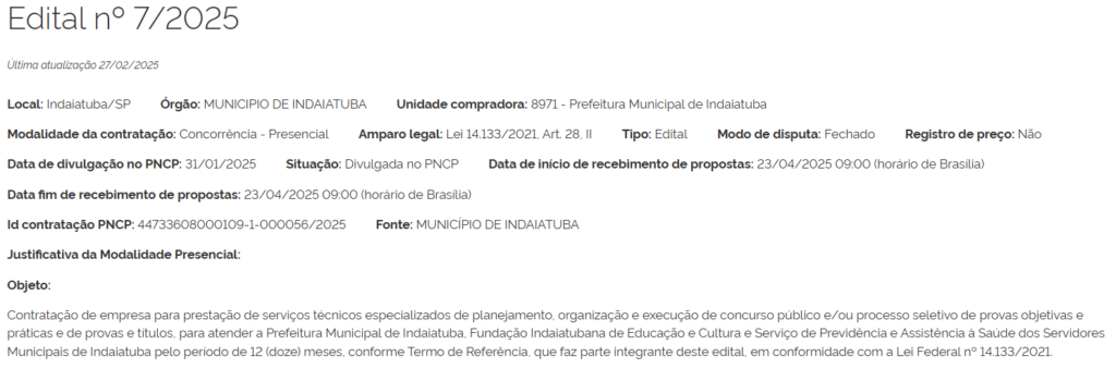 Concurso Indaiatuba SP: escolha da banca em andamento