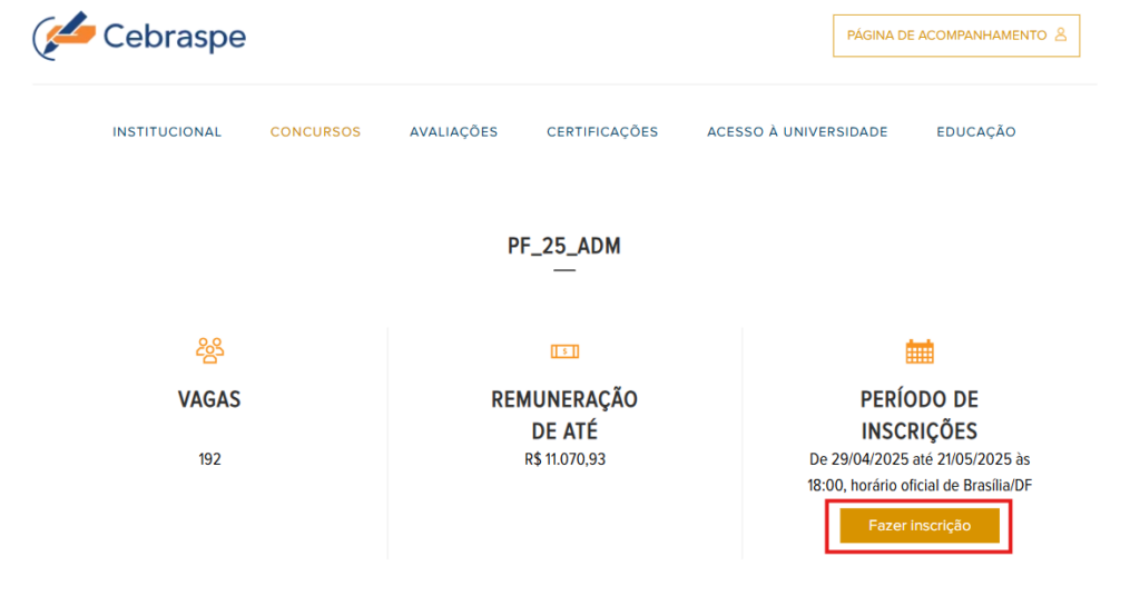 Inscrições Concurso PF Administrativo: Passo 2