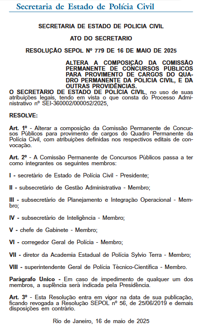 Comissão do concurso PC RJ 2025