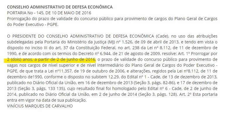 concurso cade - validade ate 2018