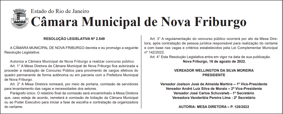 Novo concurso para a Câmara de Nova Friburgo é autorizado