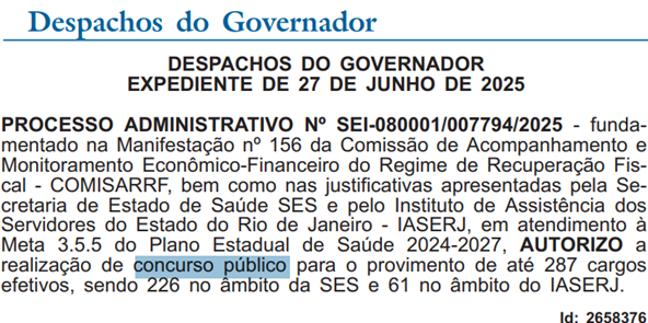 Concurso SES RJ autorizado