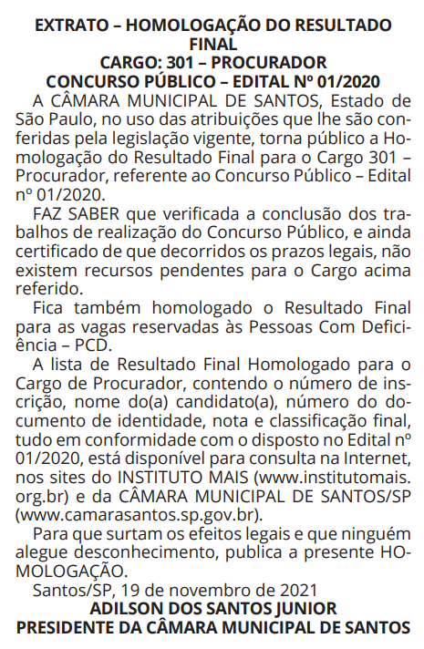 Resultado do concurso para Procurador é homologado