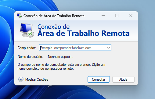 Imagem contendo o print de acesso à Área de Trabalho Remota