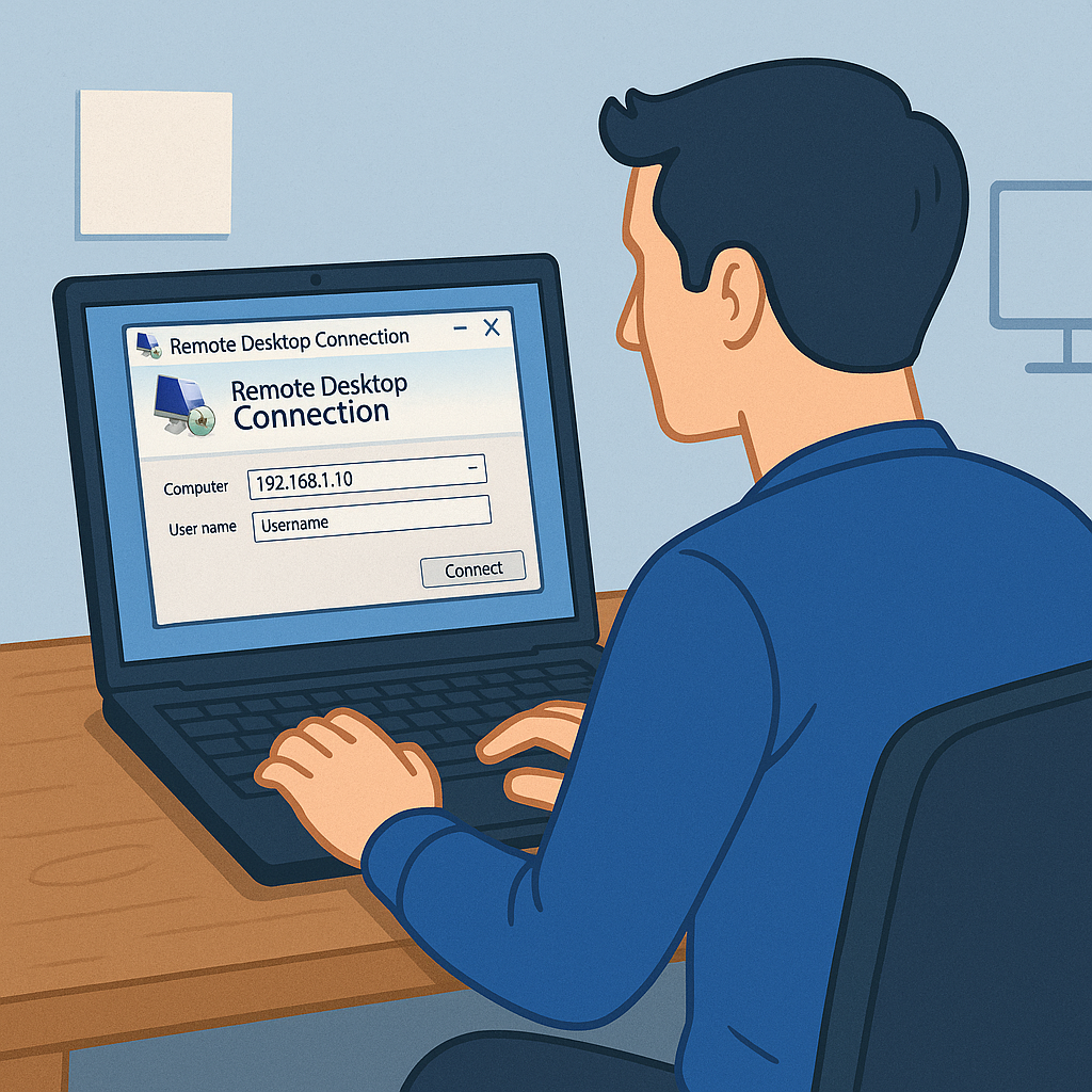 Imagem ilustrando um usuário acessando RDP em seu notebook