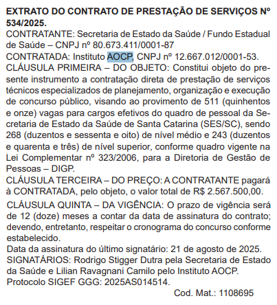 Concurso SES SC: banca contratada