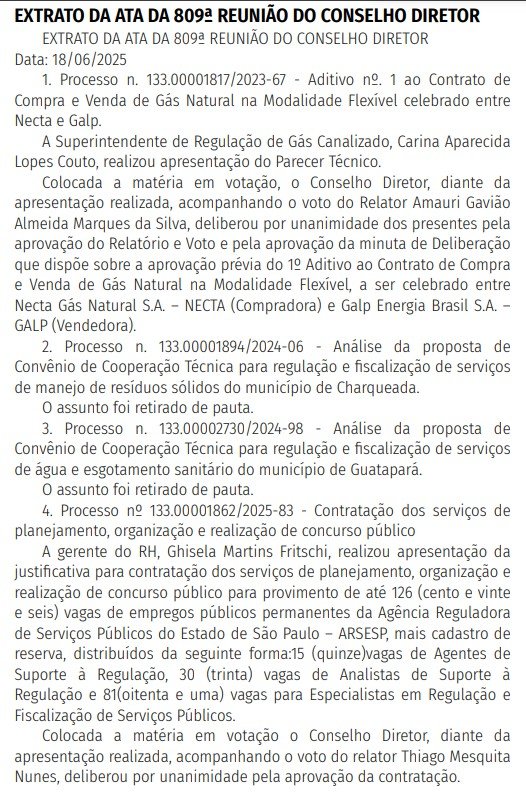 Ata de reunião do concurso ARSESP