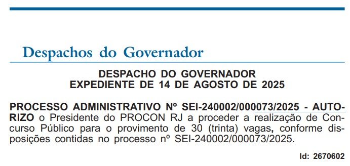 Concurso PROCON RJ autorizado