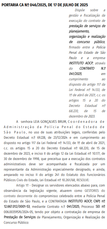 Instituto AOCP é banca do concurso SAP SP