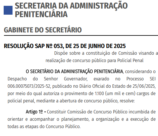 Comissão do concurso Polícia Penal SP