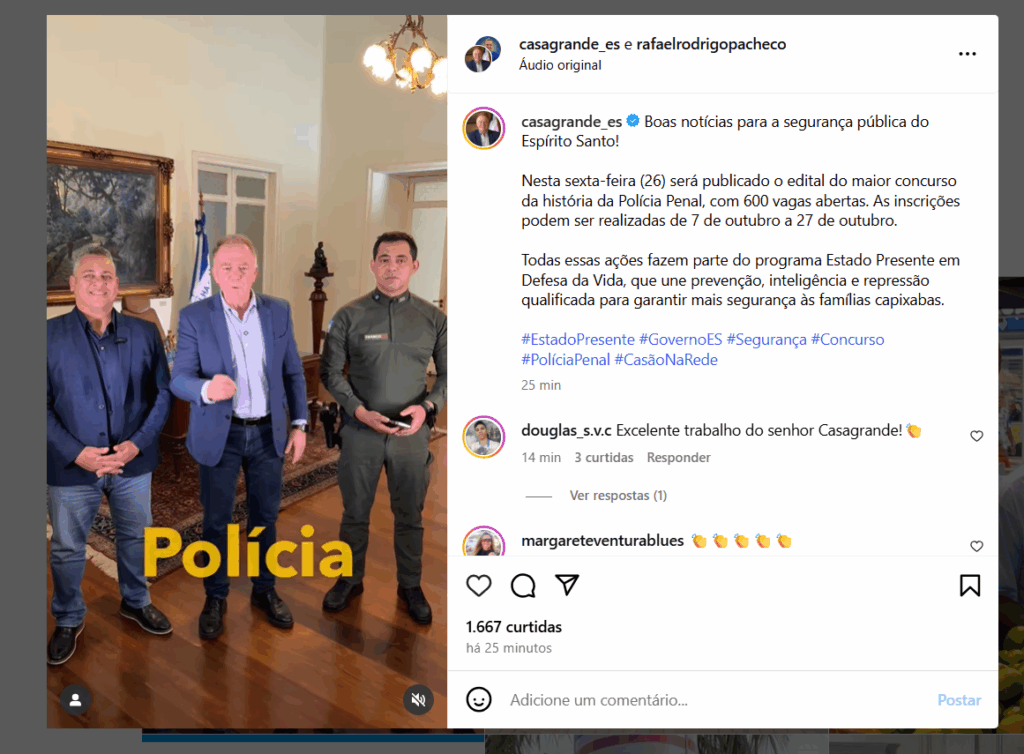 Concurso Polícia Penal ES: edital amanhã