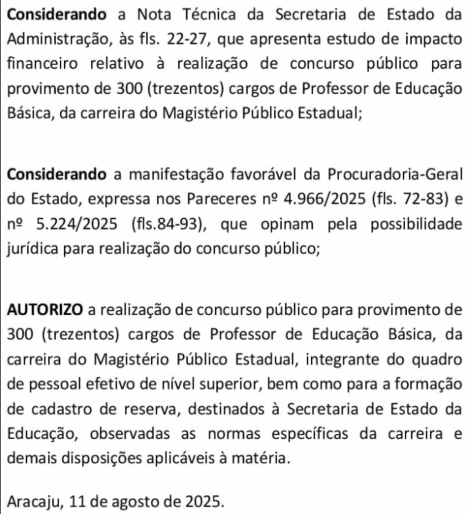 concurso SEDUC SE autorizaçào