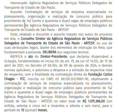 Concurso ARTESP: Banca contratada