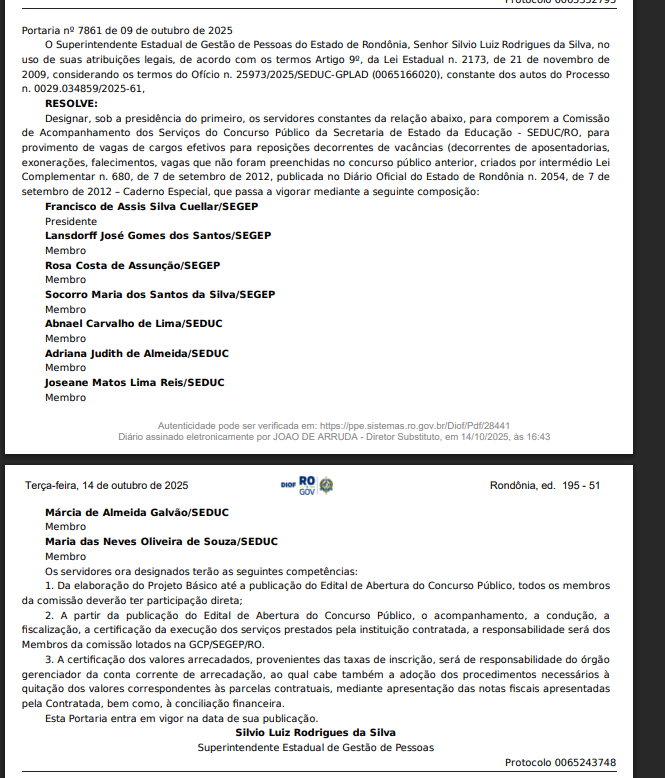 Concurso SEDUC RO: comissão formada