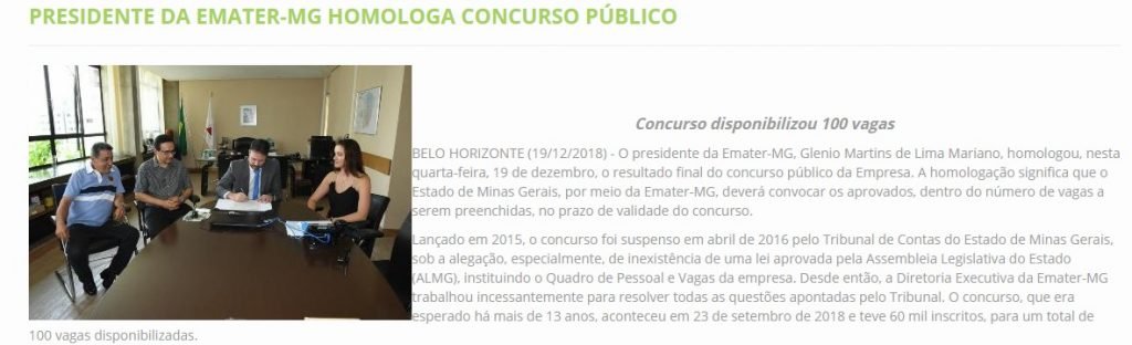 concurso emater mg - homologado pela presidencia