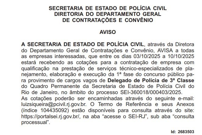 Concurso Delegado RJ: banca em definição