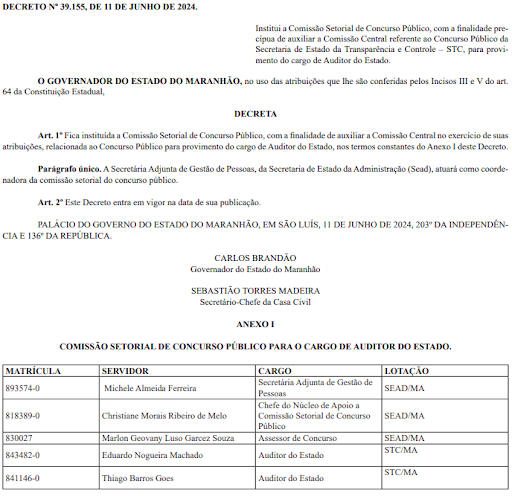 Formada comissão para Auditor do Estado