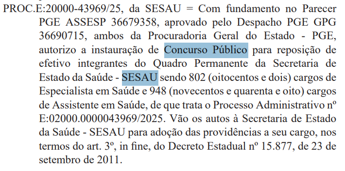 Autorização do concurso SESAU AL