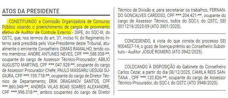 Comissão do novo concurso TCE SP