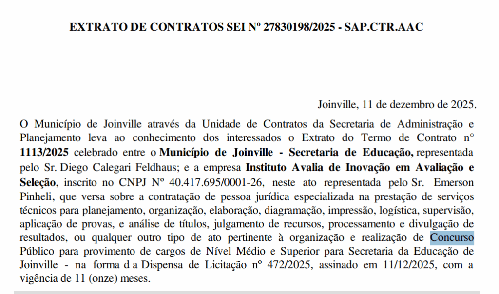 Concurso SME Joinville SC: banca definida