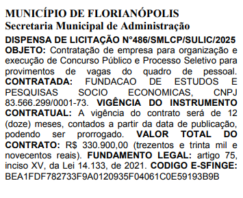 Concurso Florianópolis SC: banca definida