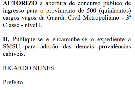 Concurso CGM SP: autorizado