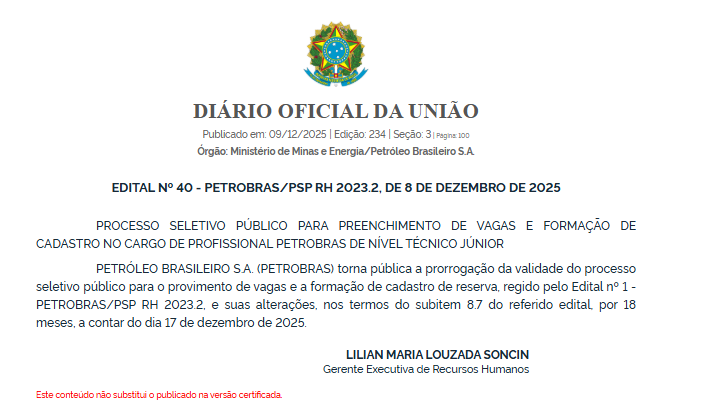 Concurso Petrobras: prorrogada validade para técnicos!