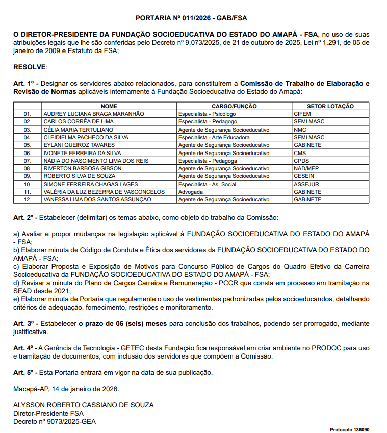 Comissão concurso FCRIA AP - atual FSA