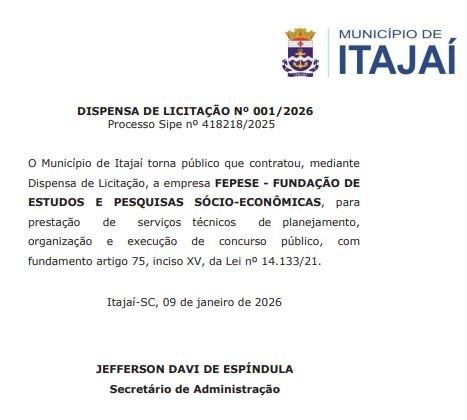 Concurso Itajaí SC: Fepese é a banca do próximo edital!