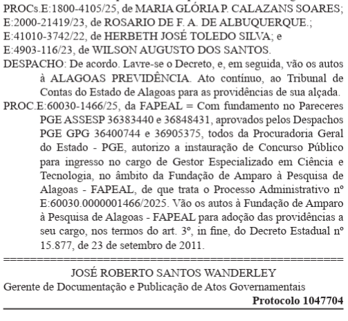 Autorização do concurso FAPEAL