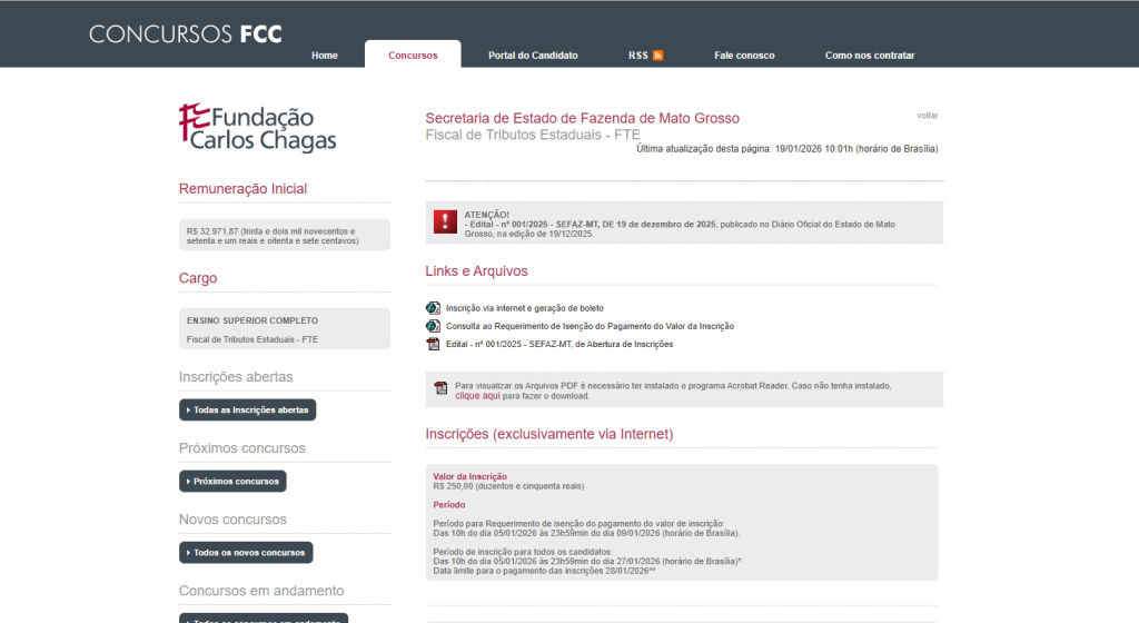 Concurso Sefaz MT: inscrição até a próxima terça (27)