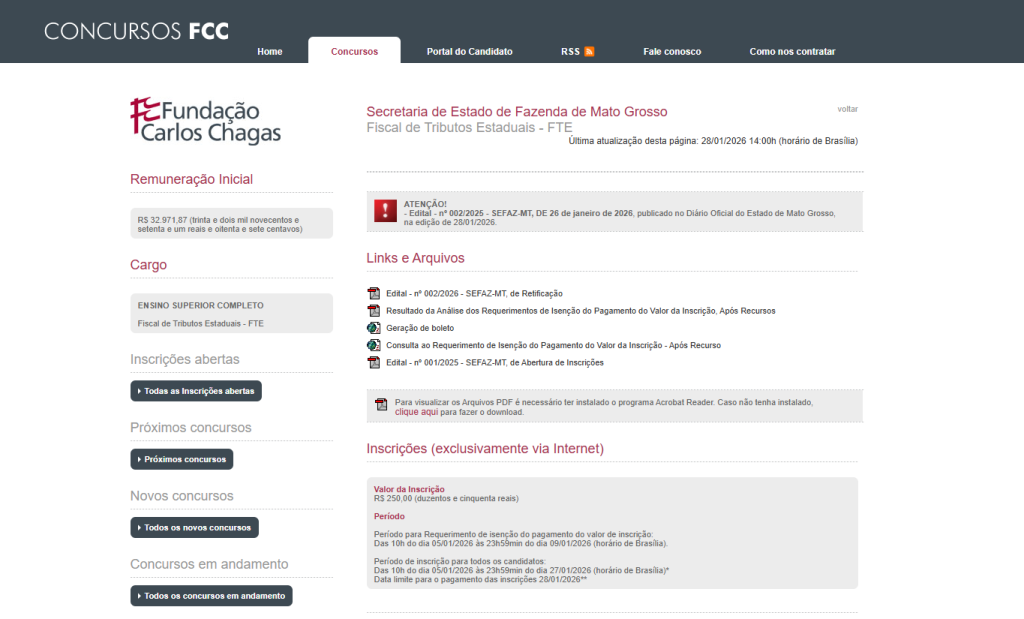 Concurso Sefaz MT: valor da taxa deve ser quitado ainda hoje (28)