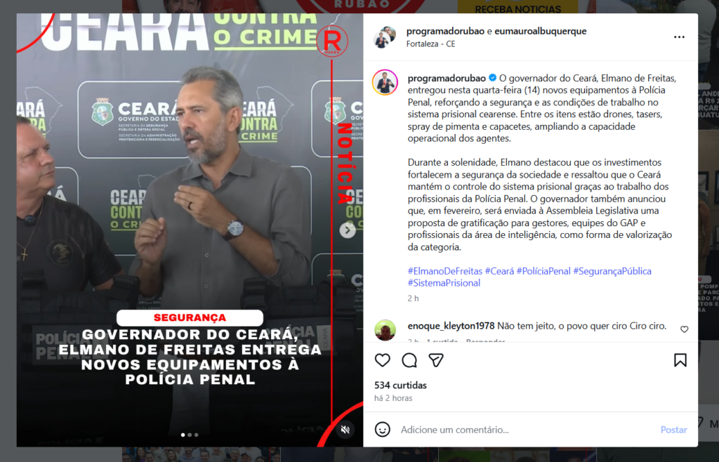 Concurso Polícia Penal CE: Governador anuncia gratificação