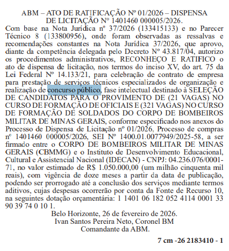 Concurso Bombeiros MG: IDECAN contratada