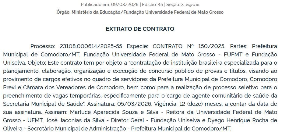 Concurso Comodoro MT: banca contratada e edital iminente!