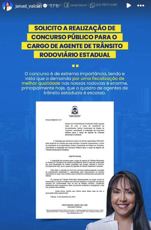 concurso detran to solicitado por deputada