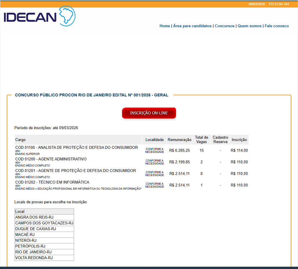 Concurso Procon RJ: inscrições abertas!