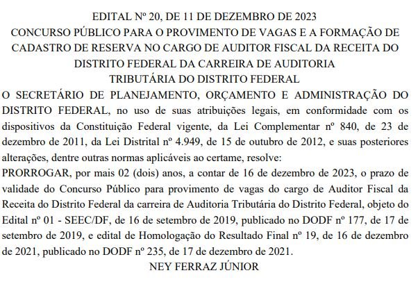 Concurso Sefaz DF 2019 vALIDADE PRORROGADA